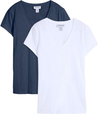 Bonprix T-Shirt BONPRIX, Damen, Gr. 52/54 (XXL), dunkelblau, wei&szlig;, Obermaterial: 100% Baumwolle, loose fit, Shirts T-Shirt, lockere Passform, Kurzarm, f&uuml;r Fr&uuml;