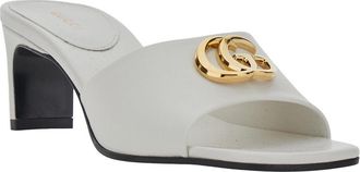 Gucci Womens Leather Heeled Sandals With Gg Plaque White
