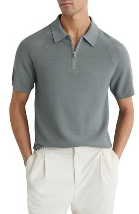 Reiss Estate Textured Stitch Zip Polo in Sage at Nordstrom, Size X-Small