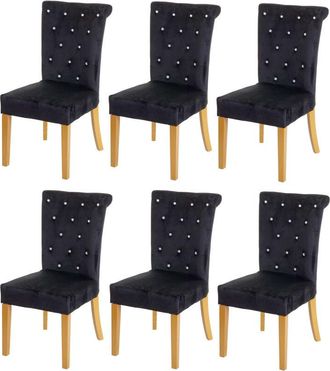 Hhg Hhg - Nunca Usado] Lote De 6 Silla De Comedor 513, Silla Silla De Cocina, Terciopelo Tachonado, Negro, Patas Doradas