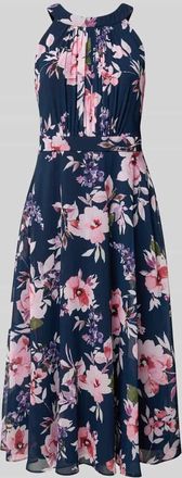 Christian Berg Cocktail Midikleid mit floralem Allover-Print in Dunkelblau, Gr&ouml;&szlig;e 34
