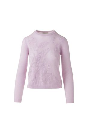 Kinross Cashmere Womens Floral Embroidered Crew Sweater In Lilac
