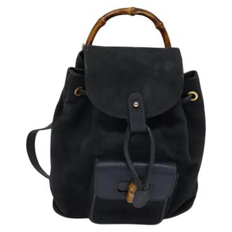 Gucci Gucci Bamboo Daim Navy Suede Backpack Bag (Pre-Owned)