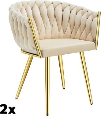 TecTake 2 sillas de comedor, terciopelo y anudado 60,5x55x75 cm arena/oro