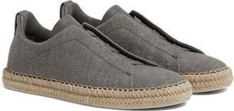 Ermenegildo Zegna Triple Stitch Linen & Leather Espadrille Slip-On Sneaker in Grey Melange at Nordstrom, Size 11.5Us