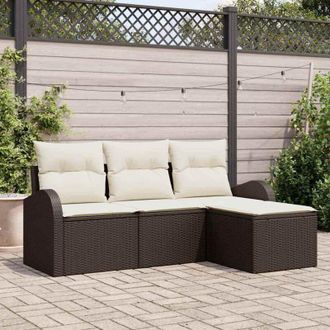 vidaXL Vidaxl - Conjunto De Sof&aacute; De Jard&iacute;n Con Coj&iacute;n 4 Pcs Marr&oacute;n Polirat&aacute;n