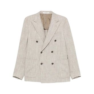 Tagliatore Formal Blazers, male, Beige, Size: M Herringbone Double-Breasted Jacket