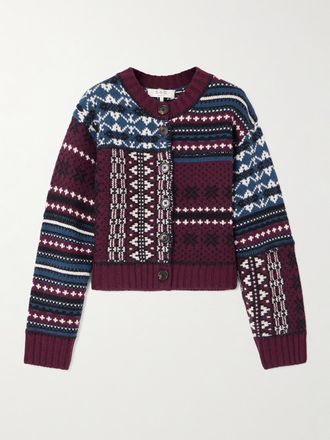 Sea New York Cardigan In Lana Merino Fair Isle Linea - Bordeaux