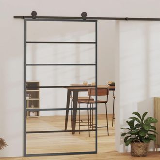 Berkfield Home Sliding Door with Hardware Set ESG Glass&Aluminium 102x205 cm in Black