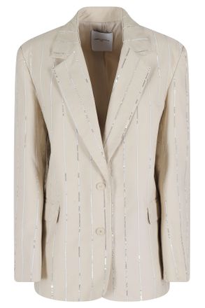 Isabelle Blanche Sand Sequined Striped Single-Breasted Cotton Blazer