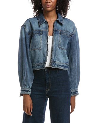 Current Elliott Blouson Sleeve Cropped Zip Up Denim Jacket