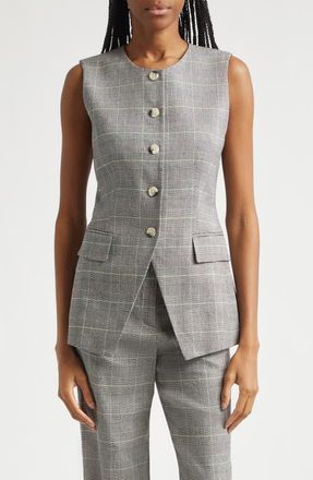 Veronica Beard Lois Glen Plaid Linen Blend Vest in Black Multi at Nordstrom, Size 16