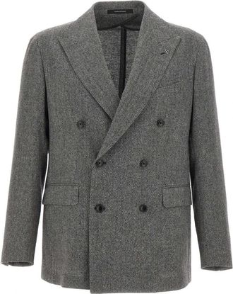 Tagliatore Gestreepte Double-Breasted Blazer - Heren - Blazers - Grijs - L - Wol - Jassen