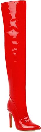 Generic Red,3.5 UK,Womens Patent Leather PU Thigh High Boots Pointy Toe Side Zippe Fashion Comfy Stiletto High Heel Over The Knee Boot Fall Winter Dress Shoes