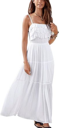 Lascana Womens Ruffle Tie Back Maxi Dress in White at Nordstrom, Size 10