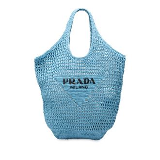 Prada Light Blue Raffia Handbag Tote Bag (Pre-Owned)