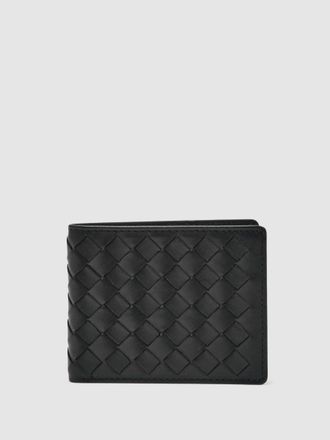 Reiss Mens Black Leather Large Lattice-effect Wallet