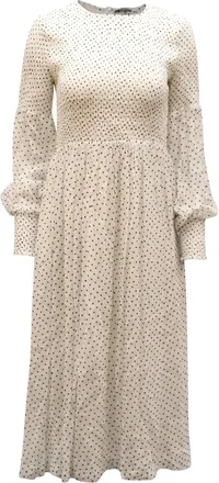 Ganni Ganni Polka Dots Smocked Midi Dress in White Viscose