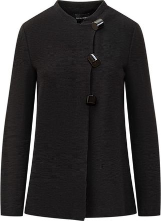 Emporio Armani Black Textured Band Collar Blazer