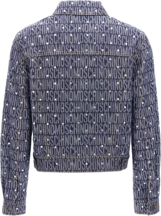 Moschino Logo-Rhinestone Denim Jacket - Navy