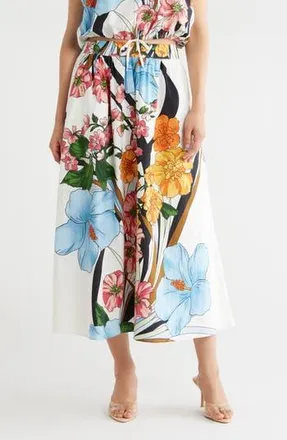 T Tahari Print Poplin Skirt in White Floral Swirl Print at Nordstrom Rack, Size X-Small
