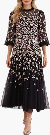 Needle & Thread Sylvia Round Neck Ankle Gown in Graphite/multi at Nordstrom, Size 10