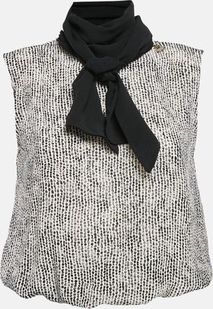 Elisabetta Franchi Black/white Printed Silk Bow Neck Top