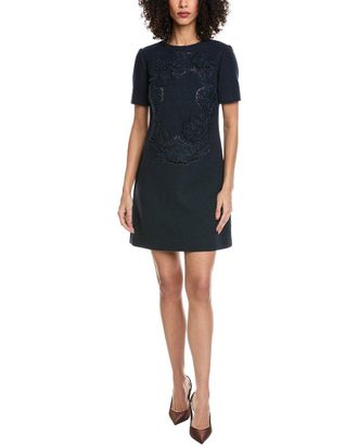 Oscar De La Renta Oscar De La Renta Floral Detail Tweed Silk-Lined Wool-Blend Shift Dress