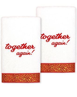 Linum Home Textiles Christmas Together Again Embroidered Turkish Cotton Hand Towels (Set Of 2)