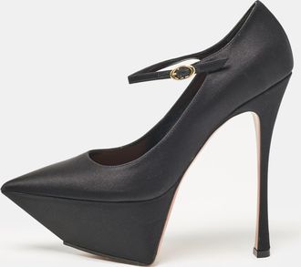 Amina Muaddi Black Satin Yigit Platform Pumps
