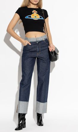 Vivienne Westwood Ribbed T-shirt With Logo, Womens, Black