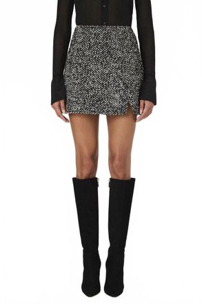 French Connection Chantelle Herringbone Mini Skirt In Black/white Herringbone