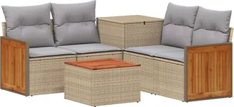 vidaXL Juego De Sof&aacute; 6 Uds. Beige Y Gris Claro Rat&aacute;n Sint&eacute;tico Y Acero Vidaxl