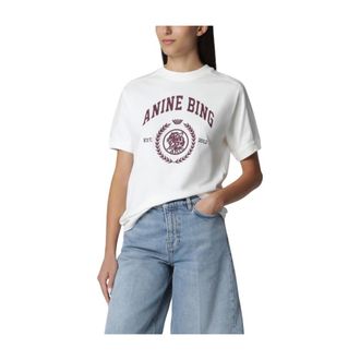 Anine Bing Jaylin Tee Collegiate - Dames - Tops - Wit - Maat: M Katoen