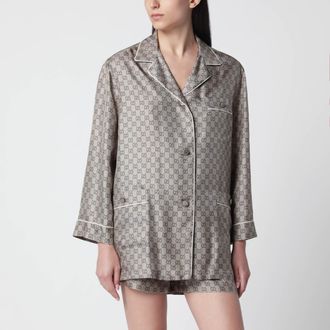 Gucci Silk twill shirt with GG print in beige
