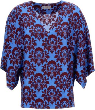 Alberto Biani Light Blue Damask Silk Blouse