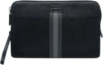 Prada Pre-owned Saffiano Leren Clutch - Dames - Vintage Clutch - Zwart - ONE Size - Leer - Vintage
