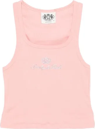Sporty & Rich Tops, Dames, Roze, M, Rhinestone Versierde Ribgebreide Cropped Tanktop