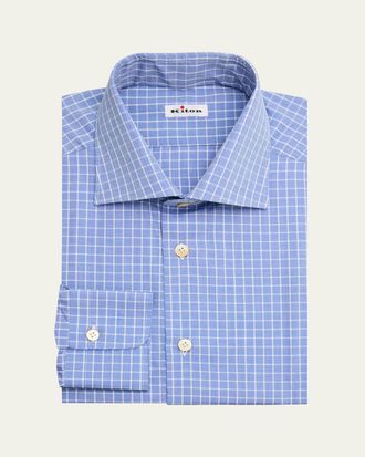 Kiton Mens Cotton Grid Check Dress Shirt