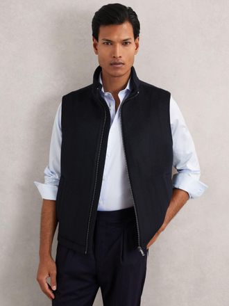 Reiss Navy Wool-blend Funnel-neck Gilet, XS