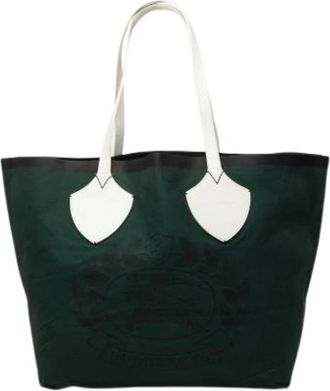 Burberry Pre-owned Canvas Tote Bag - Dames - Vintage Shopper - Groen - ONE Size - Leer - Vintage