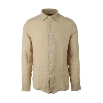Peuterey Linnen Sportief Shirt met Lange Mouwen - Heren - Casual Overhemden - Beige - L - Linnen - Overhemden