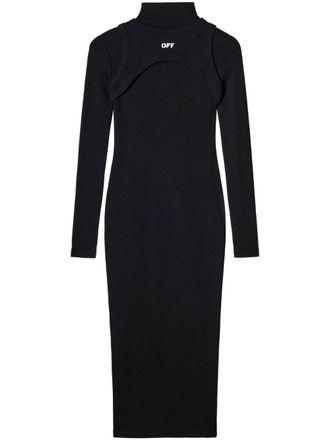 Off-white ribbed turtleneck midi dress - women - Elastane/Cotton - 40 - Black