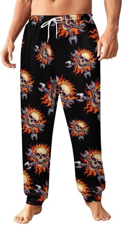 Generic Skull Wrench Flames Mechanic Mens Sweatpants Printed Casual Joggers Workout Gym Running Jogging Pants 4XL