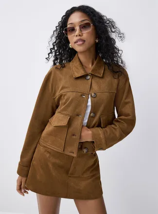 Twik Womens Cropped faux-suede jacket