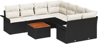 vidaXL Garden Sofa Set 9 pcs Black Poly rattan Vidaxl