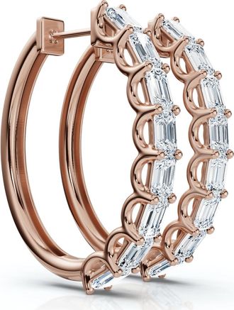 Pompeii3 2 - 6Ct Emerald Cut Hoops 14k Gold Lab Grown Womens Earrings