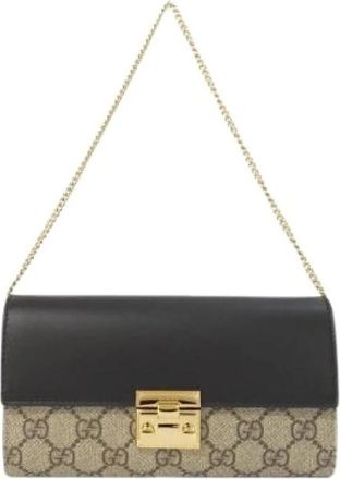 Gucci Pre-owned GG Supreme Canvas Leather Chain Wallet - Dames - Vintage Mini Tas - Beige - ONE Size - Leer - Vintage