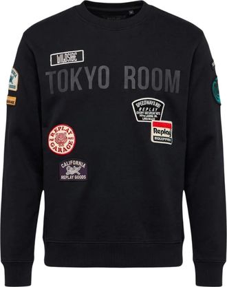 Replay Hoodies & sweatvesten, Heren, Zwart, XL, Katoen, Variante Patches Sweatshirt