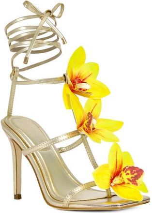 Azalea Wang Crescendo Ankle Wrap Sandal in Gold at Nordstrom, Size 6.5